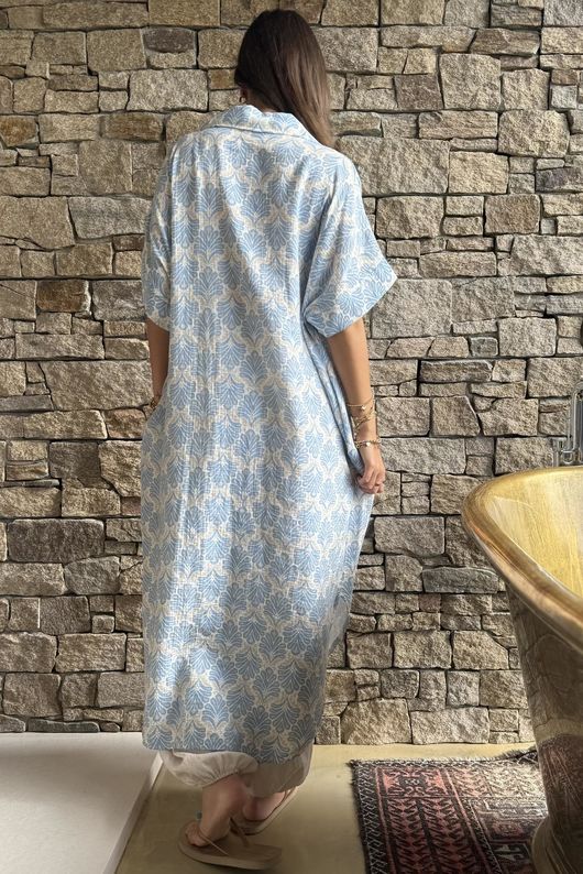 Royal Palm Pillow Cotton Dress Blue